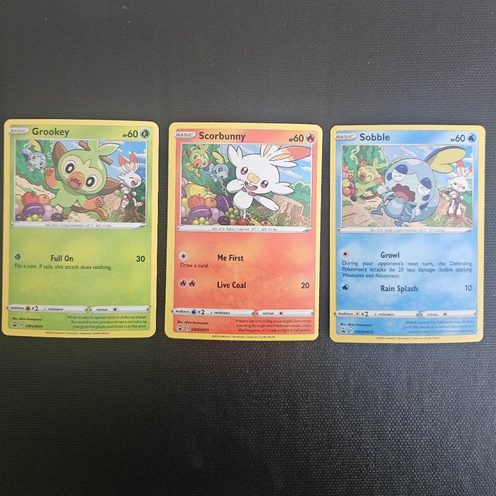 POKEMON TCG Cards Set Of 3 Skorbunny Grookey Sobble Holo SWSH070 071 073 Promo